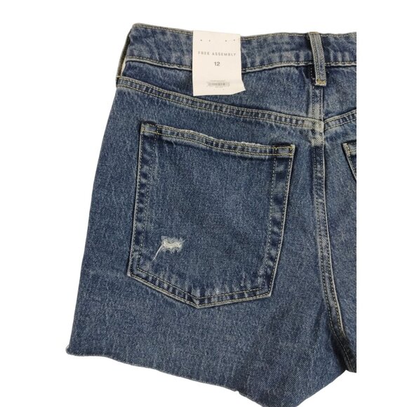 Free Assembly Womens 12 Cut Off Shorts 90s Style Blue Denim High Rise New - Picture 7 of 12
